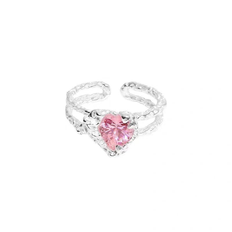 Heart-Shaped Pink Crystal Ring